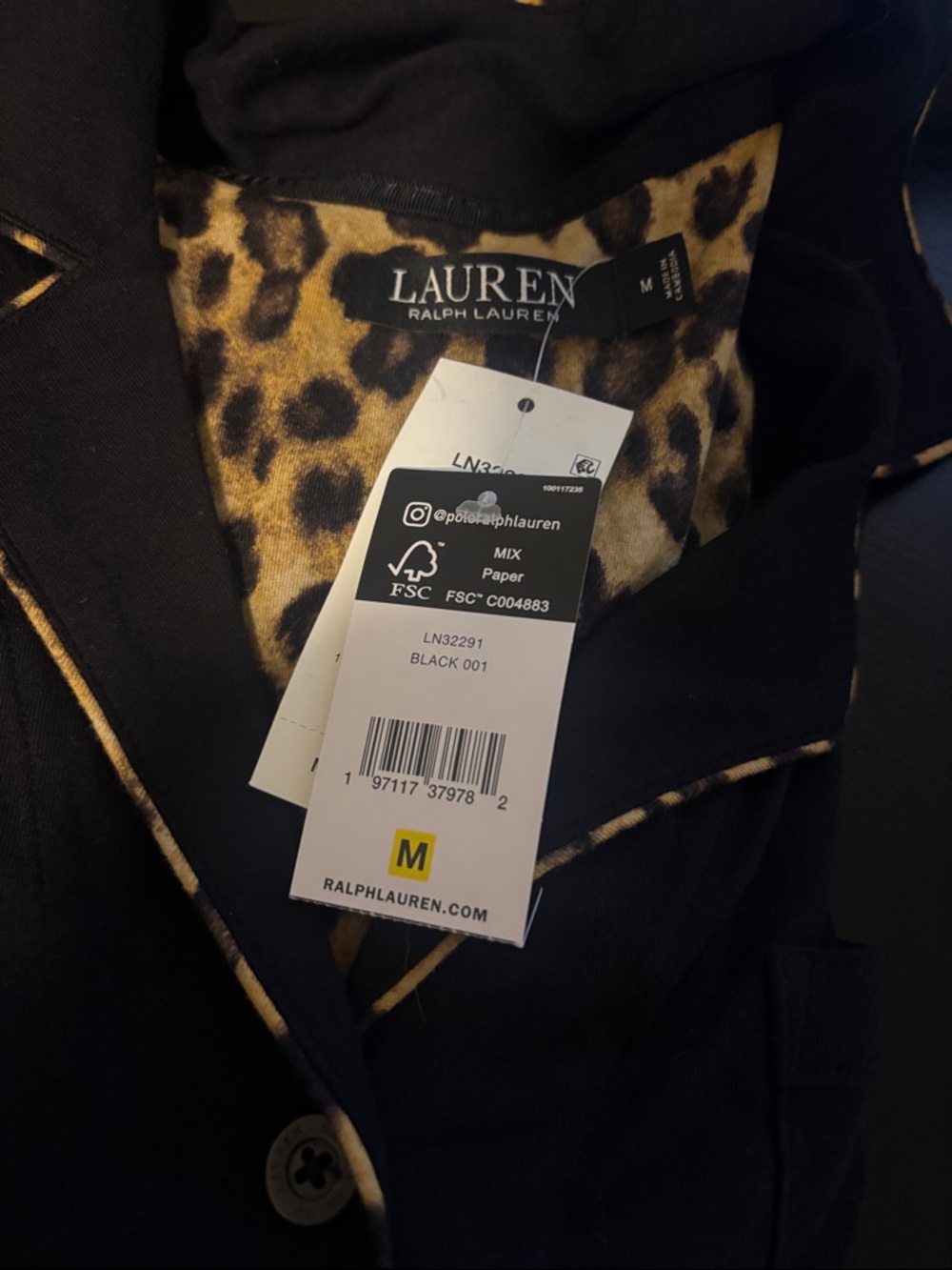 NWT Lauren Ralph Lauren Black Cotton Knit Collar Sleepshirt. Medium - Picture 5 of 5